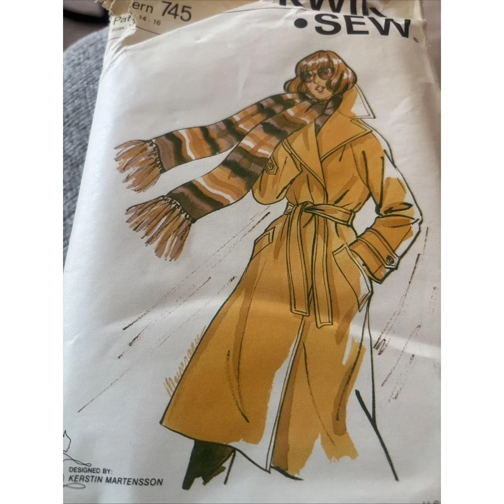 Vintage Kwik Sew Pattern 745 Ladies Lined Wrap Coat Sz 12-14-16 Uncut 1974 Retro